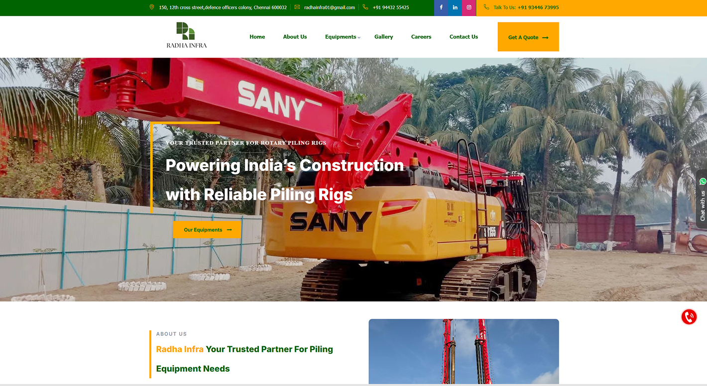 Radha Infra India website screenshot