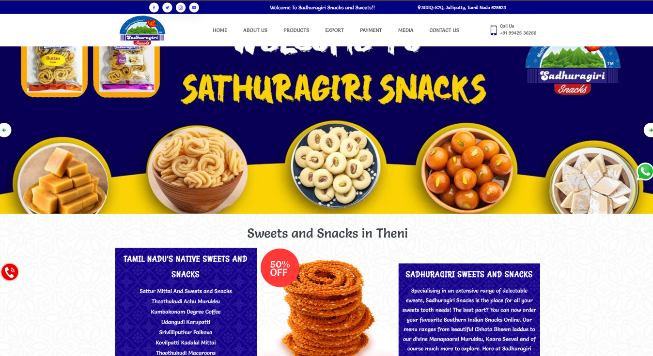 Sathuragiri Snacks website screenshot